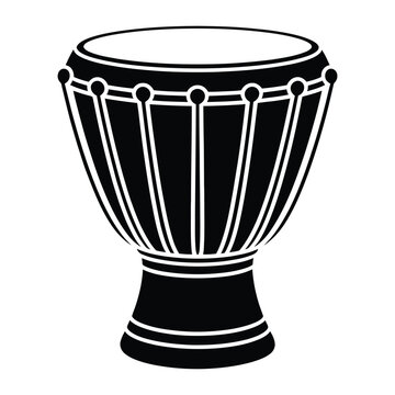 Traditional djembe drum isolated on a white background black and white silhouette