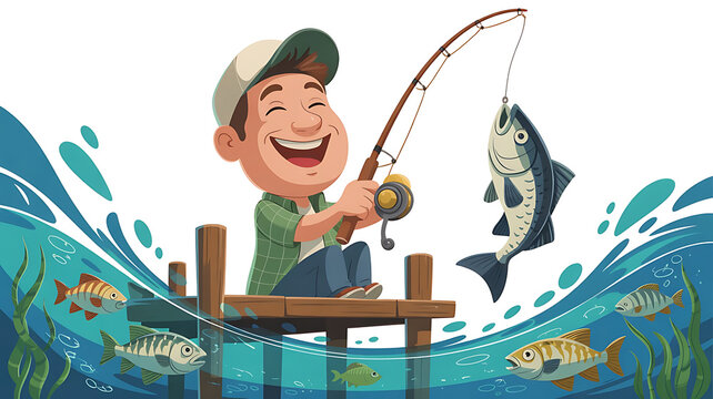Fishing Cartoon &ndash; Dockside Catch with Big Fish