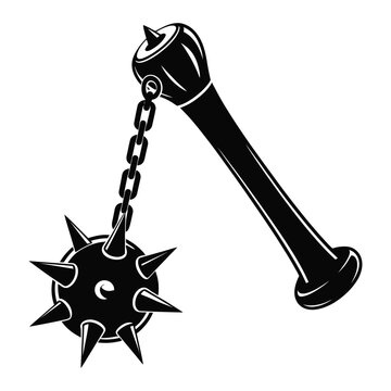 Medieval flail weapon with spiked ball and chain handle black silhouette