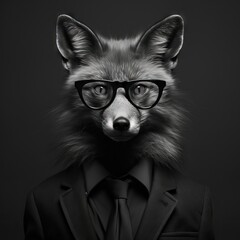 Fototapeta premium Fox wearing glasses and suit. Animal humanization concept as creative avatar for social media or profile picture.
