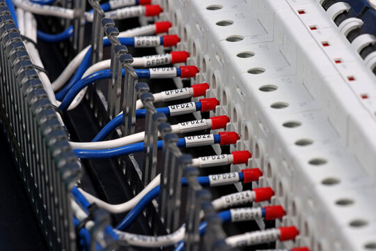 Circuit breakers to protect electrical loads from short-circuiting, installed in the electrical switchboard. 