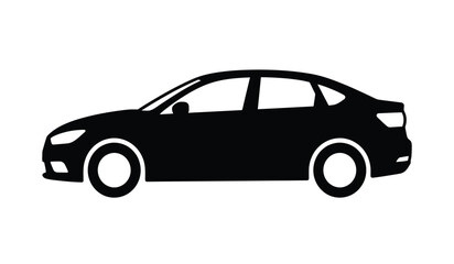 Obraz premium Black sedan car silhouette against a white background a modern automotive profile silhouette