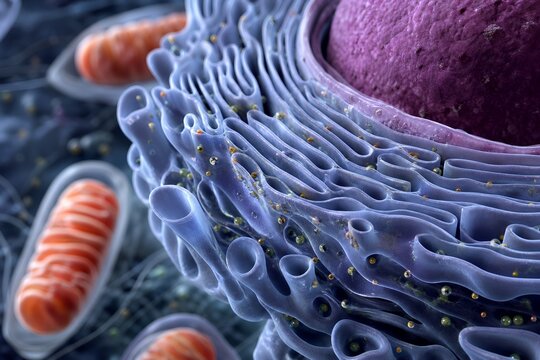Annotated microscopic view of smooth endoplasmic reticulum with labeled functions: lipid synthesis, cytochrome p450 detoxification, and calcium regulation