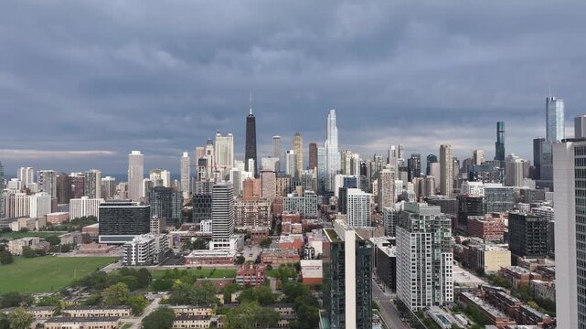  Aerial View of the Chicago Skyline on an Overcast Day