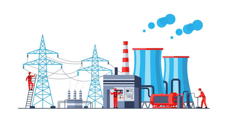 Fototapeta premium Industrial workers at power plant facility.
