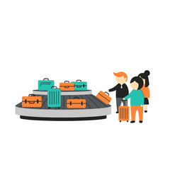 Airport baggage carousel with travelers collecting luggage, flat design illustration © ANDREAS99