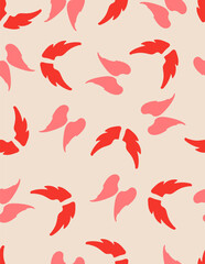Fototapeta premium Seamless vector pattern with scattered angel wings silhouettes in red and pink shades on warm beige background.