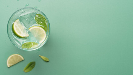 Fresh mojito ingredient banner with lime mint and copy space © hannamartysheva