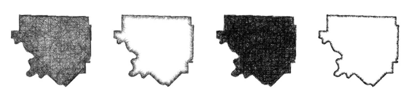 Sketch black and white Izard County (Arkansas) outline map design set