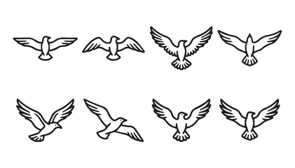 Fototapeta premium Outline collection of birds in flight during daytime with clean composition and simple graphic style