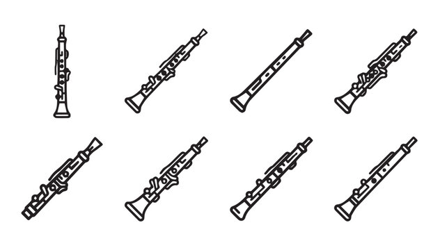 Oboe instruments arranged in a clean composition with distinct outlines on a white background