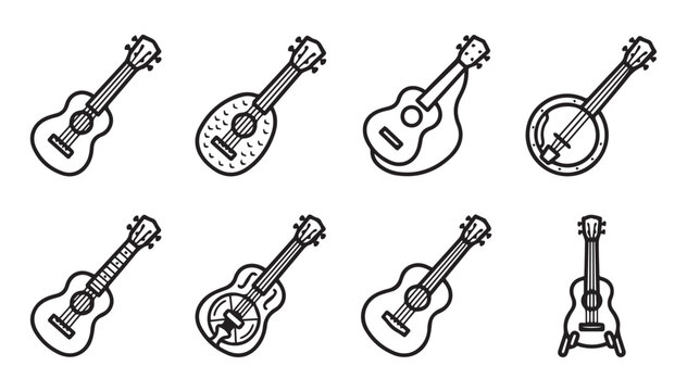 Various Stringed Instruments Outline Against White Background Graphic Design