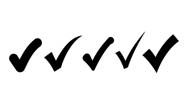 Row of five black check marks indicating approval completion or correctness