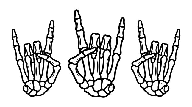 Three skeleton hands making rock and roll sign vector illustration with skeleton