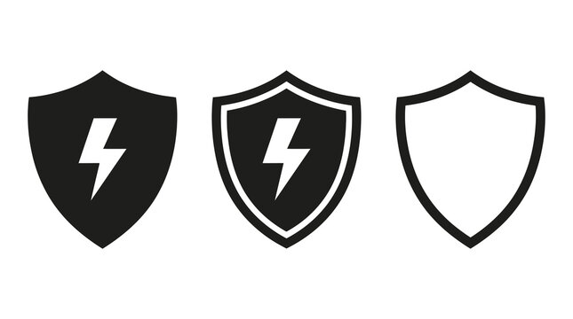 Shield icons with lightning bolt lightning protection security strength