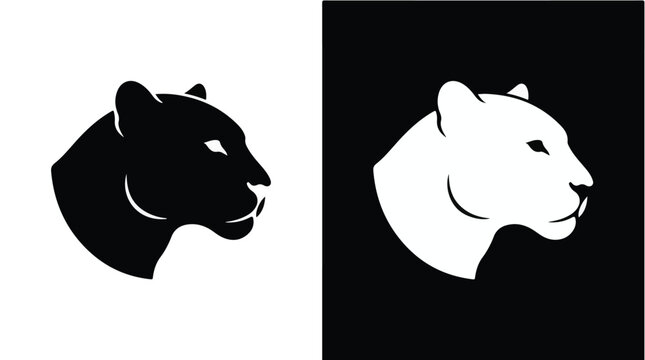 Black and white panther head silhouettes on split background
