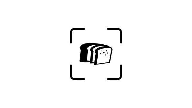 Digital scanning animation of sliced bread loaf icon with green laser line effect.