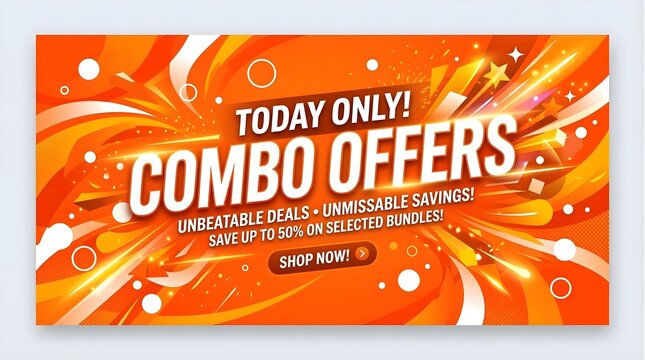 Today only combo offers banner for digital marketing promotion with abstract orange background for flash sale event featuring unbeatable deals and unmissable savings on selected bundles for retail