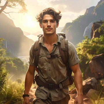 Adventurous Man Exploring Mountain Trail