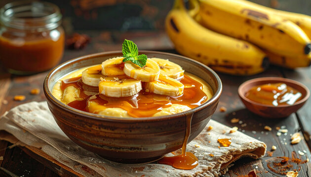 Delicious banana dessert with caramel