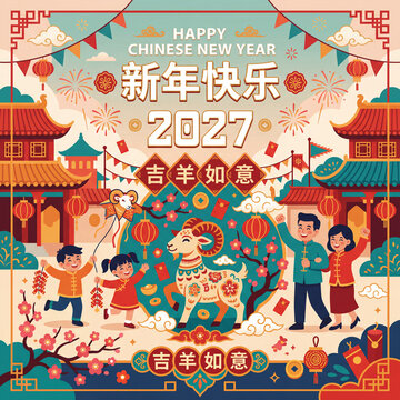 Celebration of Chinese New Year With Families and Decorations in a Festive Setting in 2027