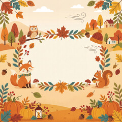 Fototapeta premium Autumn Scene With Animals and Leaves in a Colorful Landscape Setting