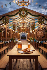 Fototapeta premium Celebration at a German Festival With People Enjoying Drinks and Food at a Large Outdoor Venue