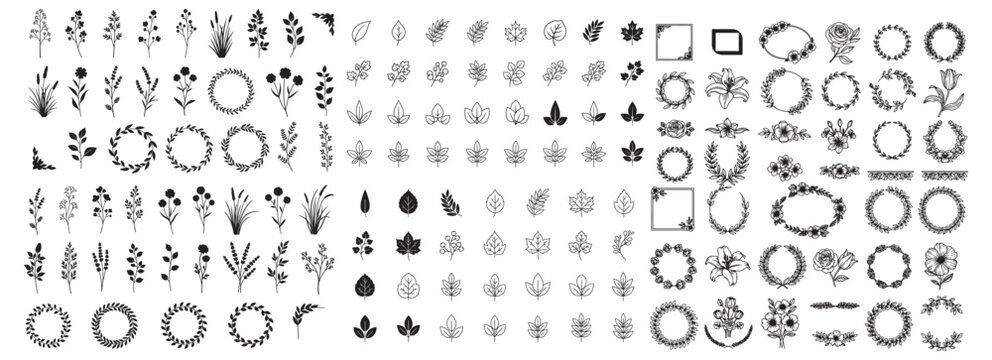 Vintage Floral Wreaths and Frames Ornaments Collection &mdash; Black Silhouette Decorative Badges and Laurels