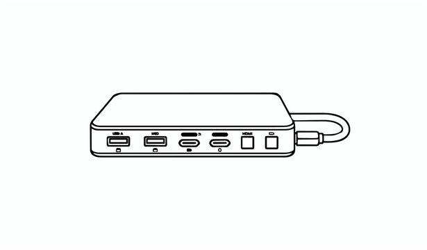 USB Type C hub icon line vector multi port dock station adapter editable stroke illustration