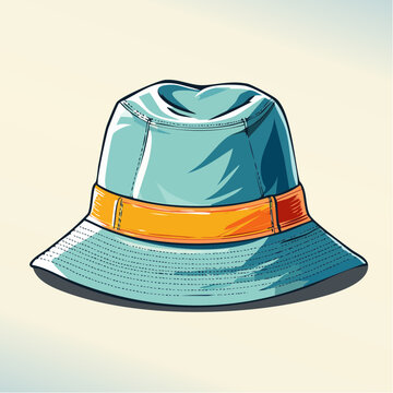 Illustration of a light blue bucket hat with an orange band
