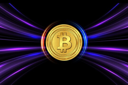 Bitcoin-BTC cryptocurrency logos drawings on digital background.