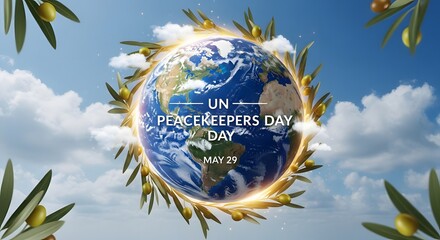 Un peacekeepers day globe with olive branches