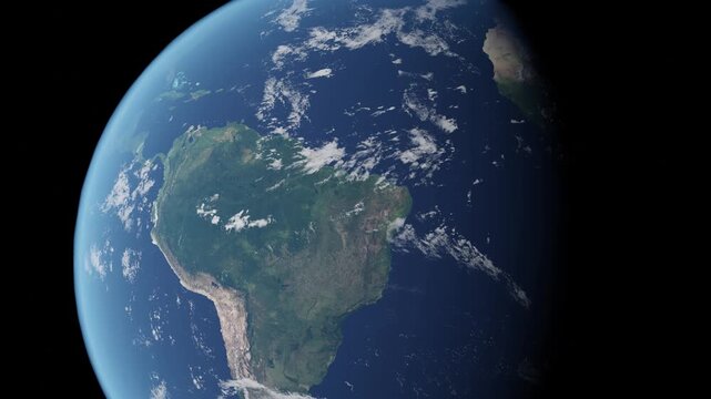 Brazil, Peru, Bolivia, Ecuador, Colombia and the Amazon Rainforest from space slow zoom into orbiting earth