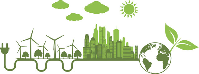 Green Energy Cityscape with Wind Turbines and Earth © Nishan