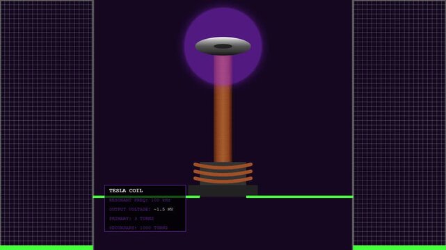 Retro Dither Halftone Tesla Coil Animation with Grid Background