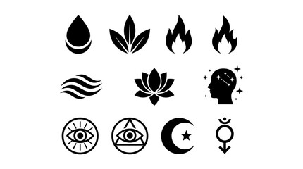 Fototapeta premium Set of symbolic icons representing elements nature spirituality ancient symbols