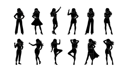 Fototapeta premium Collection of female silhouettes in various fashion and dance poses