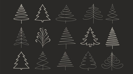 Obraz premium Collection of Stylized Christmas Tree Line Drawings