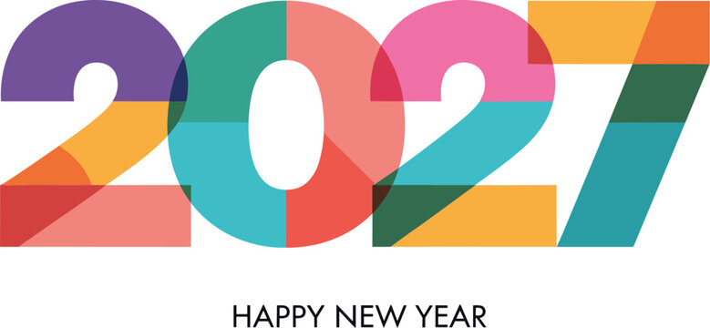 Colorful 2027 Numbers with Happy New Year Text vector