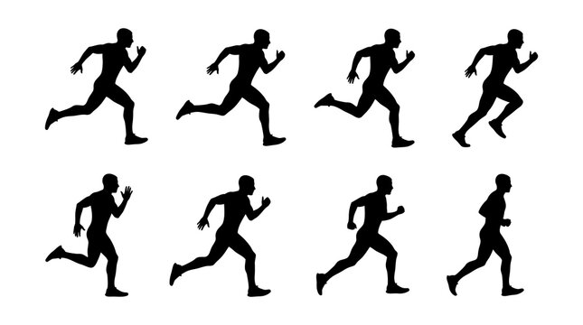 Man running silhouette sequence for sports and fitness graphic design