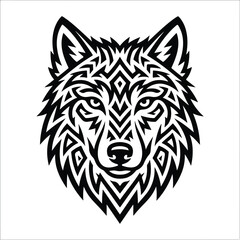 Fototapeta premium A striking black and white tribal wolf mascot esport logo design with intricate geometric patterns and a fierce expression, perfect for gaming teams
