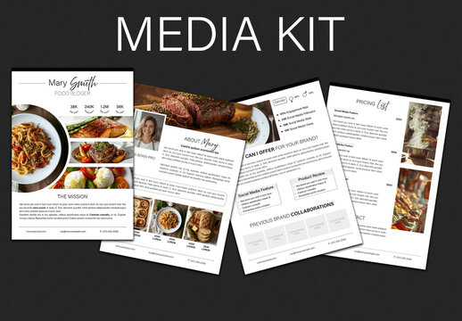 Food Blogger Media Kit Template &ndash; InDesign Press Kit for Food Creators & Recipe Influencers