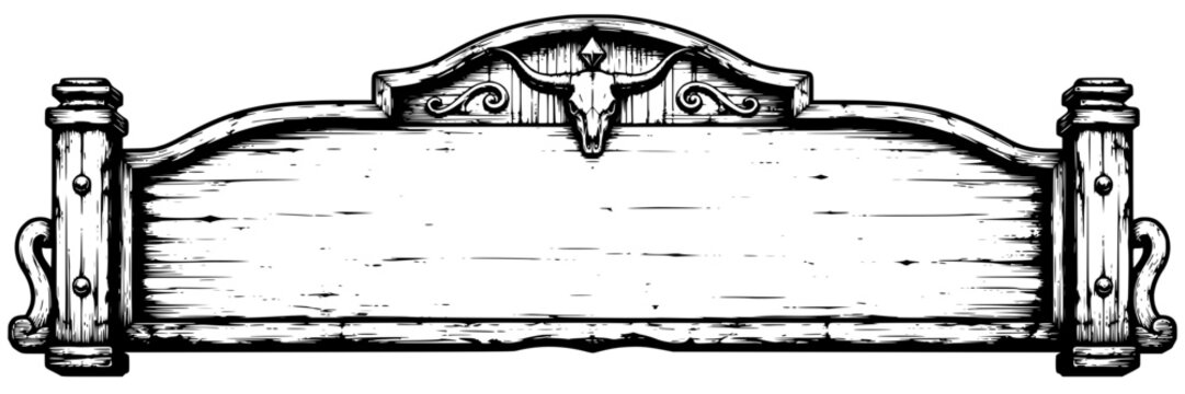 blank wooden banner with carved frame for vintage label sign template western decoration and rustic black white vector design