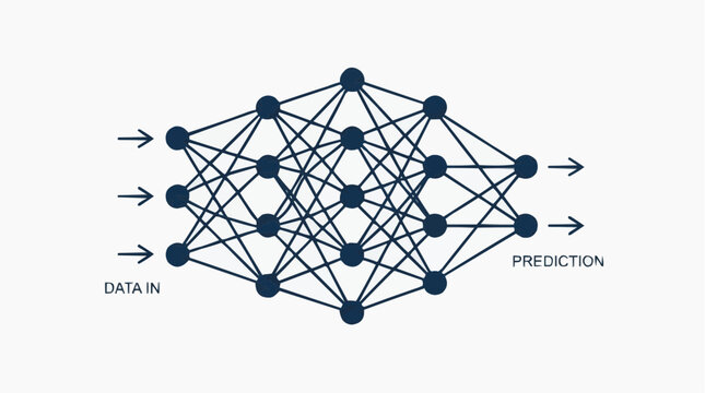 Neural Network Architecture: A graphic visualization of a sophisticated neural network, illustrating the complex web of connections that drive modern artificial intelligence and machine learning.