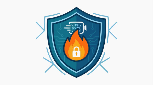 Cybersecurity Firewall: A digital shield of protection, with a blazing flame at its heart, symbolizing the constant vigilance required to safeguard against the threats of the digital realm.