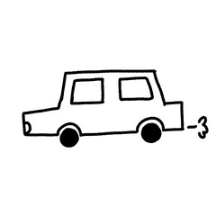 Fototapeta premium Black and White Car Outline Illustration | Hand Drawn Simple Vehicle Line Art Vector Isolated on White Background