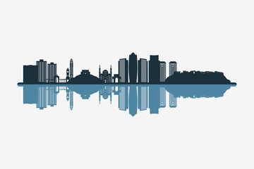 Fototapeta premium Erbil, Iraq skyline silhouette with modern landmarks reflection on white background in minimalist style.