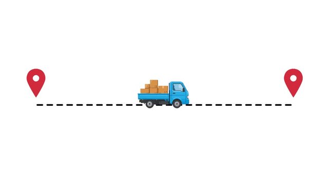 Delivery truck transporting packages between two destination points