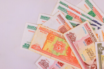 Obraz premium Cuban CUC paper cash pasos currency with several denomination values for economy at Cuba