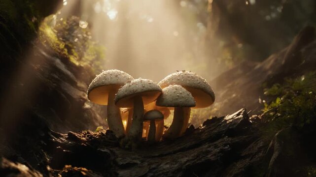 Macro rainforest fungi timelapse with cinematic documentary realism and natural growth